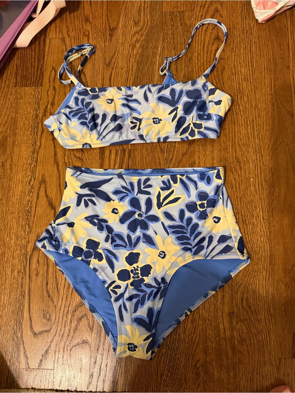 Aerie Blue and Yellow Floral High-Waist Bikini Set